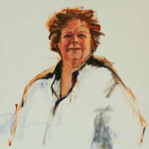 Hetty Combs, Portret Wietske Poelman, 100 x 100 cm, olieverf op linnen, 2022